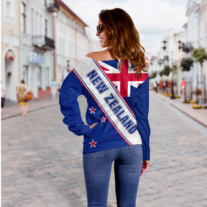 New Zealand Off Shoulder Sweatshirt Maori Tribal Flag Traditional