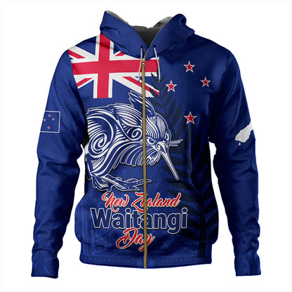 New Zealand Hoodie Waitangi Day Flag Kiwi Bird Style