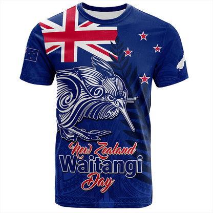 New Zealand T-Shirt Waitangi Day Flag Kiwi Bird Style