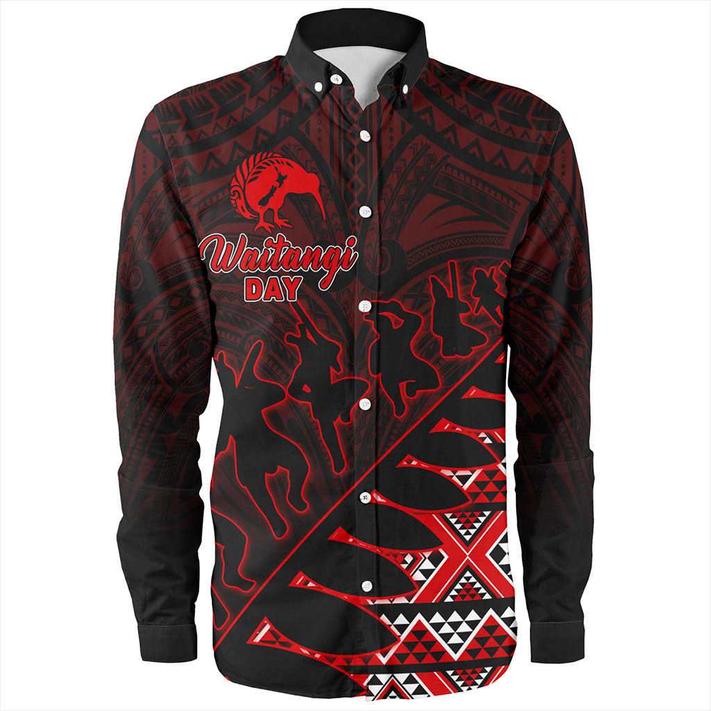 New Zealand Long Sleeve Shirt Maori Tribal Siver Fern Waitangi Day