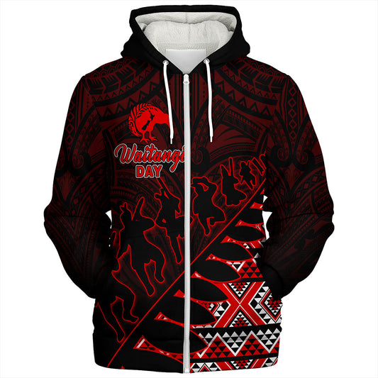 New Zealand Sherpa Hoodie Maori Tribal Siver Fern Waitangi Day