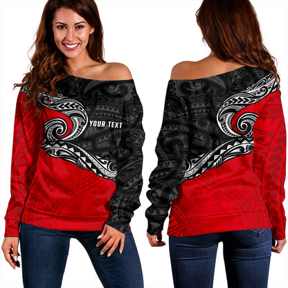 New Zealand Off Shoulder Sweatshirt Maori Tribal Design Flag Style