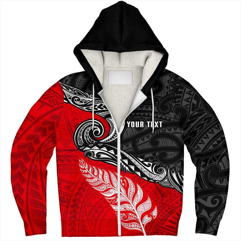 New Zealand Sherpa Hoodie Maori Tribal Design Flag With Silver Fern