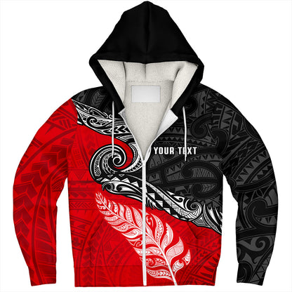 New Zealand Sherpa Hoodie Maori Tribal Design Flag With Silver Fern