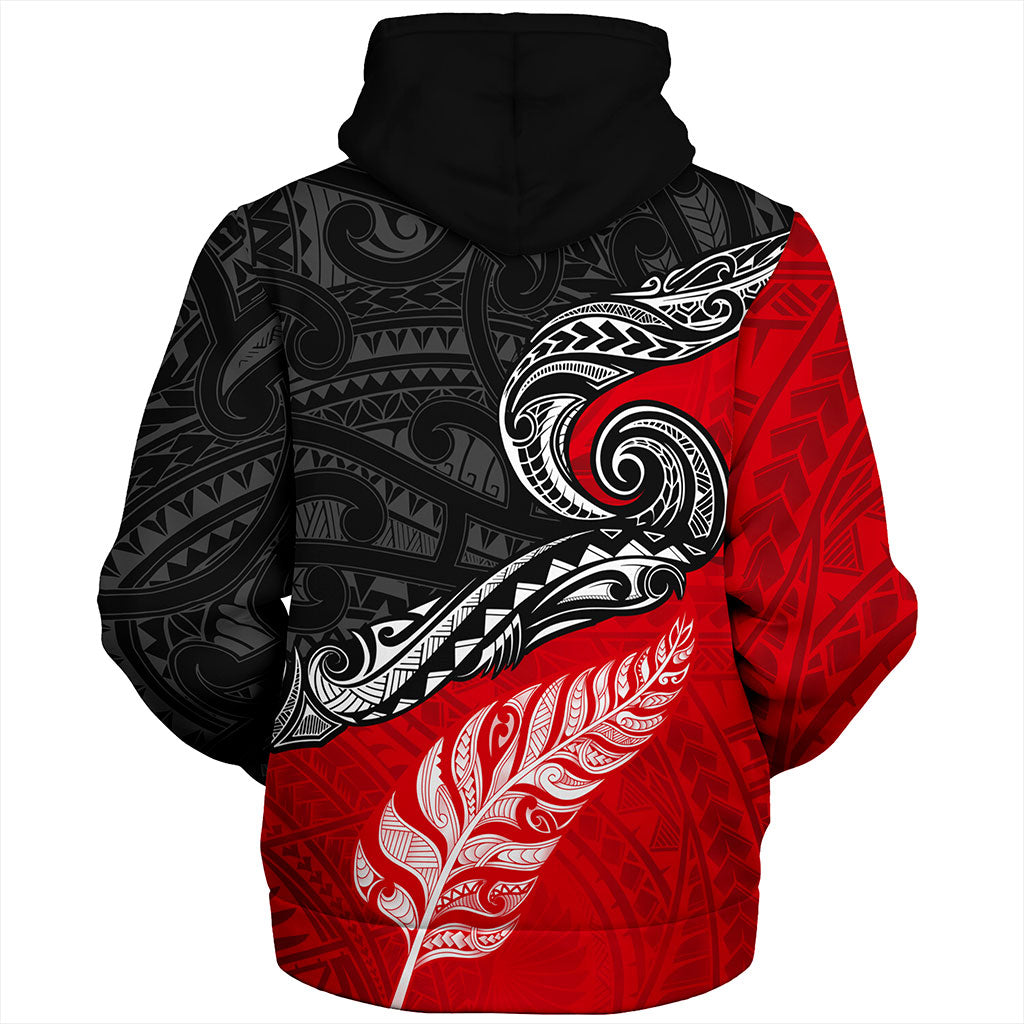 New Zealand Sherpa Hoodie Maori Tribal Design Flag With Silver Fern