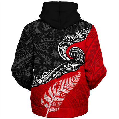 New Zealand Sherpa Hoodie Maori Tribal Design Flag With Silver Fern