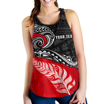 New Zealand Women Tank Maori Tribal Design Flag With Silver Fern