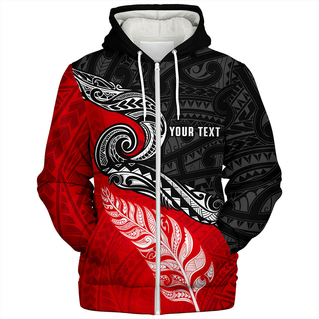 New Zealand Sherpa Hoodie Maori Tribal Design Flag With Silver Fern