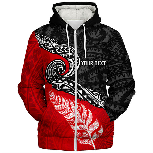 New Zealand Sherpa Hoodie Maori Tribal Design Flag With Silver Fern
