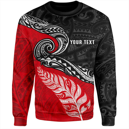 New Zealand Sweatshirt Maori Tribal Design Flag With Silver Fern