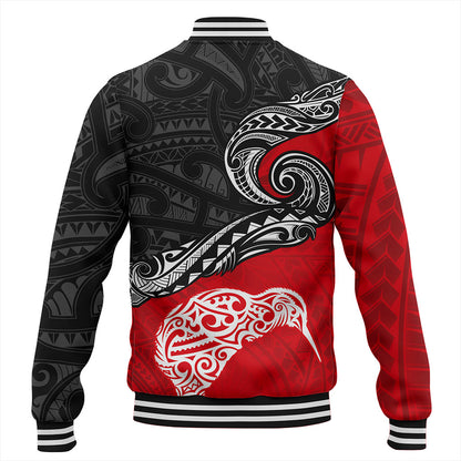 New Zealand Baseball Jacket Maori Tribal Design Flag With Kiwi Bird