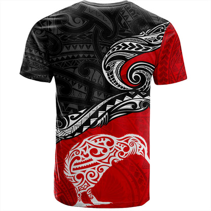 New Zealand T-Shirt Maori Tribal Design Flag With Kiwi Bird