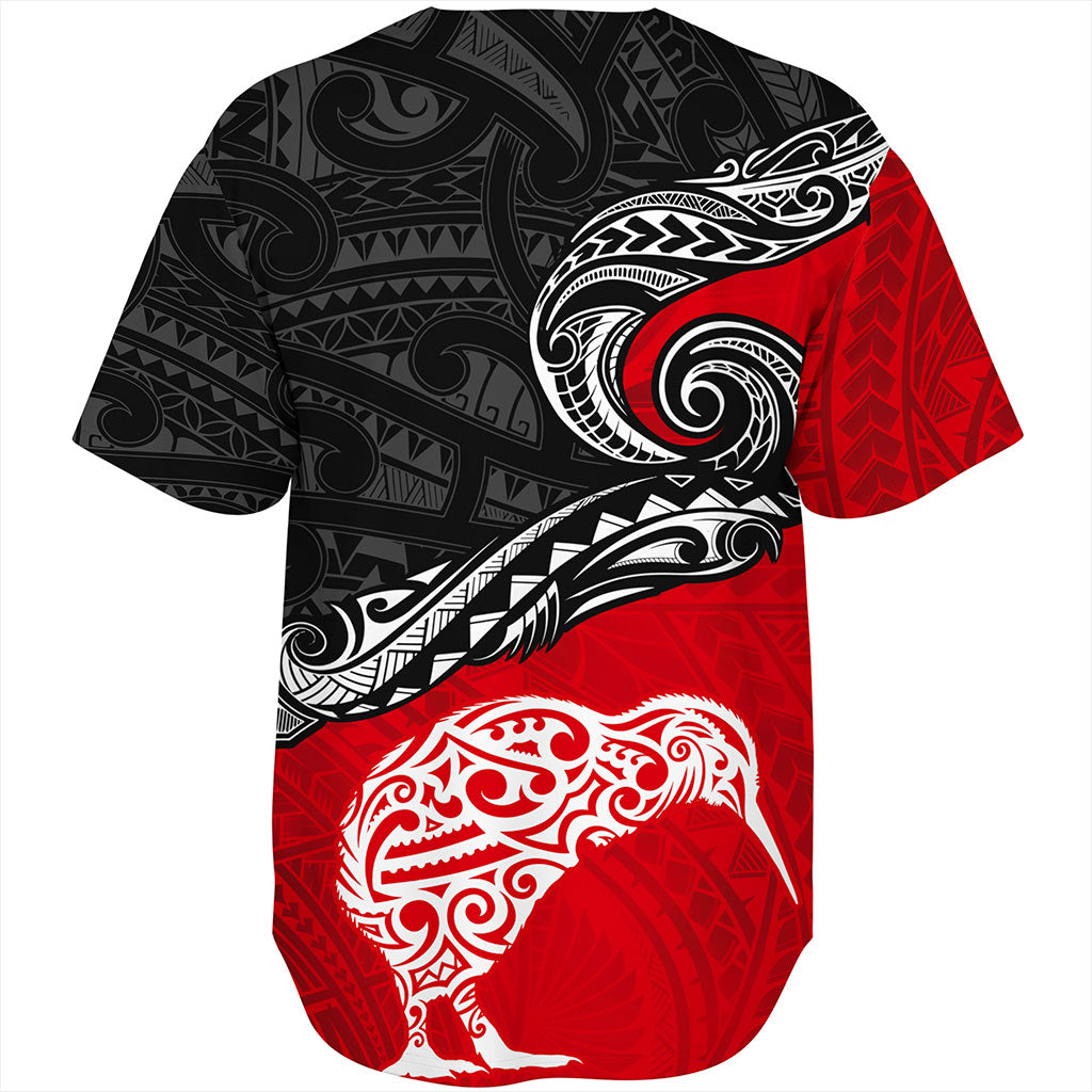 New Zealand Baseball Shirt Maori Tribal Design Flag With Kiwi Bird