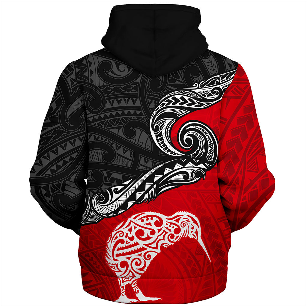 New Zealand Sherpa Hoodie Maori Tribal Design Flag With Kiwi Bird