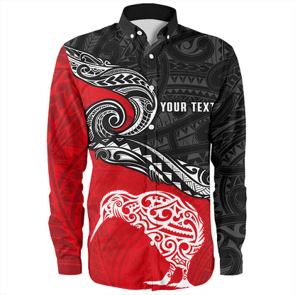 New Zealand Long Sleeve Shirt Maori Tribal Design Flag With Kiwi Bird