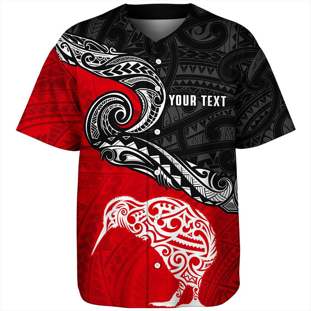 New Zealand Baseball Shirt Maori Tribal Design Flag With Kiwi Bird