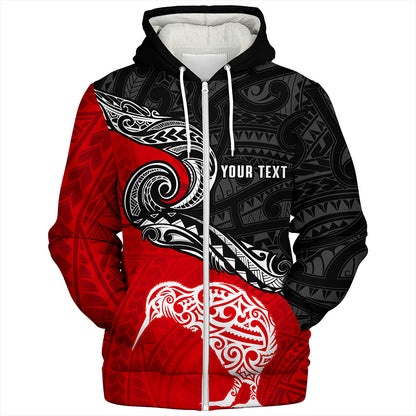 New Zealand Sherpa Hoodie Maori Tribal Design Flag With Kiwi Bird