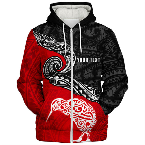 New Zealand Sherpa Hoodie Maori Tribal Design Flag With Kiwi Bird