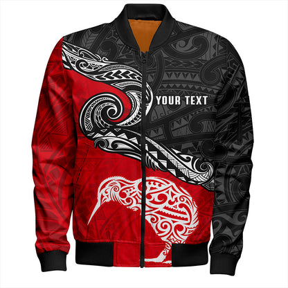 New Zealand Bomber Jacket Maori Tribal Design Flag With Kiwi Bird