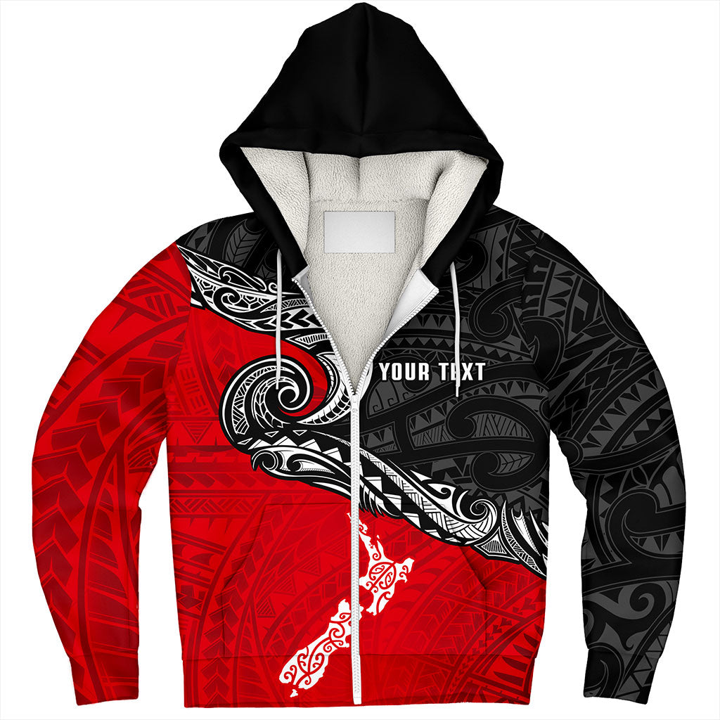 New Zealand Sherpa Hoodie Maori Tribal Design Flag With Map