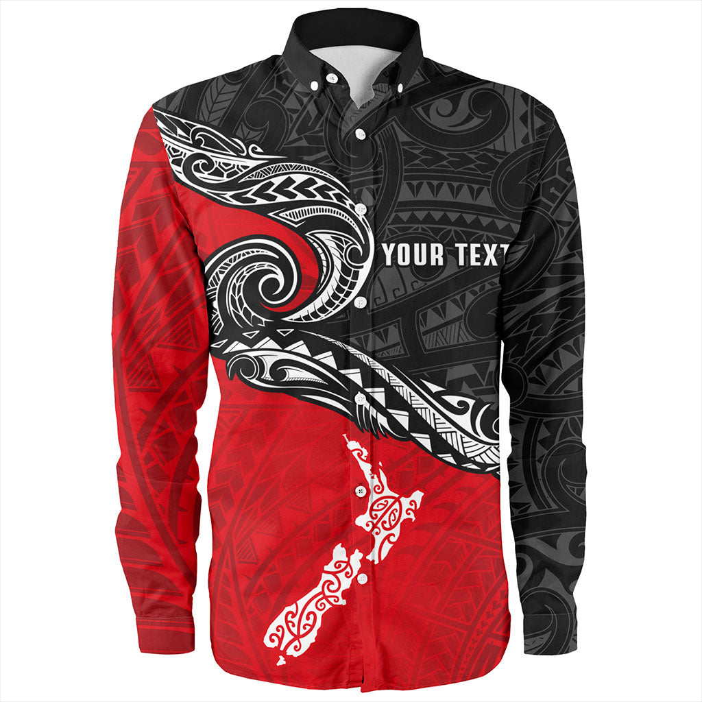 New Zealand Long Sleeve Shirt Maori Tribal Design Flag With Map
