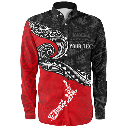 New Zealand Long Sleeve Shirt Maori Tribal Design Flag With Map