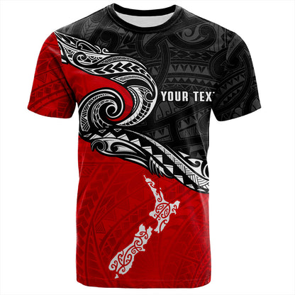 New Zealand T-Shirt Maori Tribal Design Flag With Map