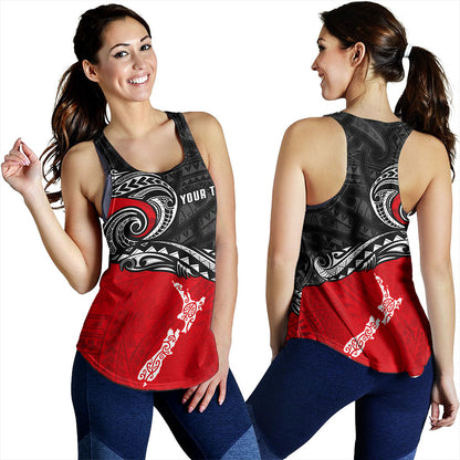 New Zealand Women Tank Maori Tribal Design Flag With Map