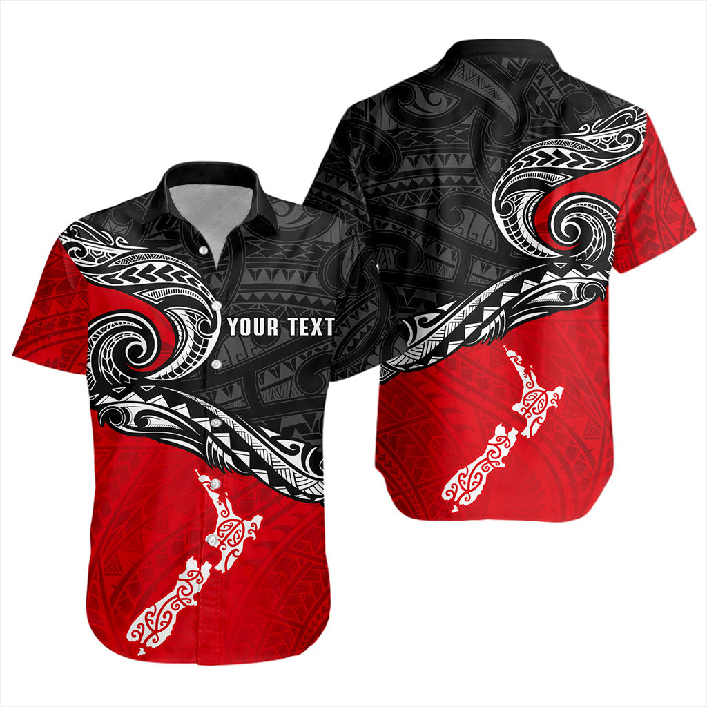 New Zealand Short Sleeve Shirt Maori Tribal Design Flag With Map