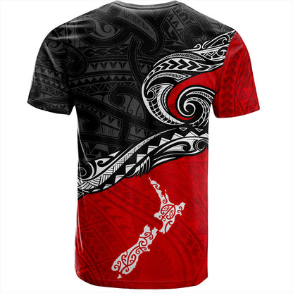 New Zealand T-Shirt Maori Tribal Design Flag With Map