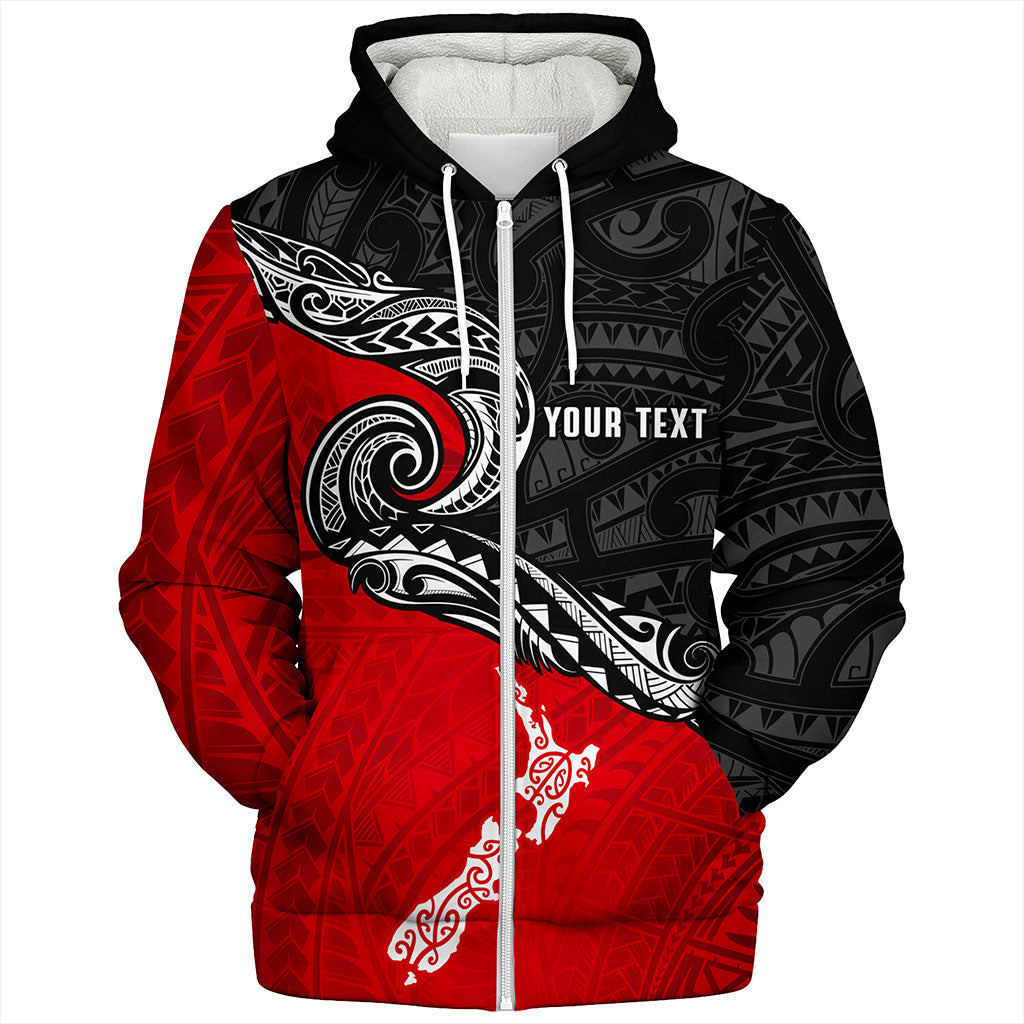 New Zealand Sherpa Hoodie Maori Tribal Design Flag With Map