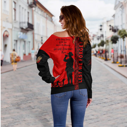 New Zealand Off Shoulder Sweatshirt Lest We Forget Maori Tattoo