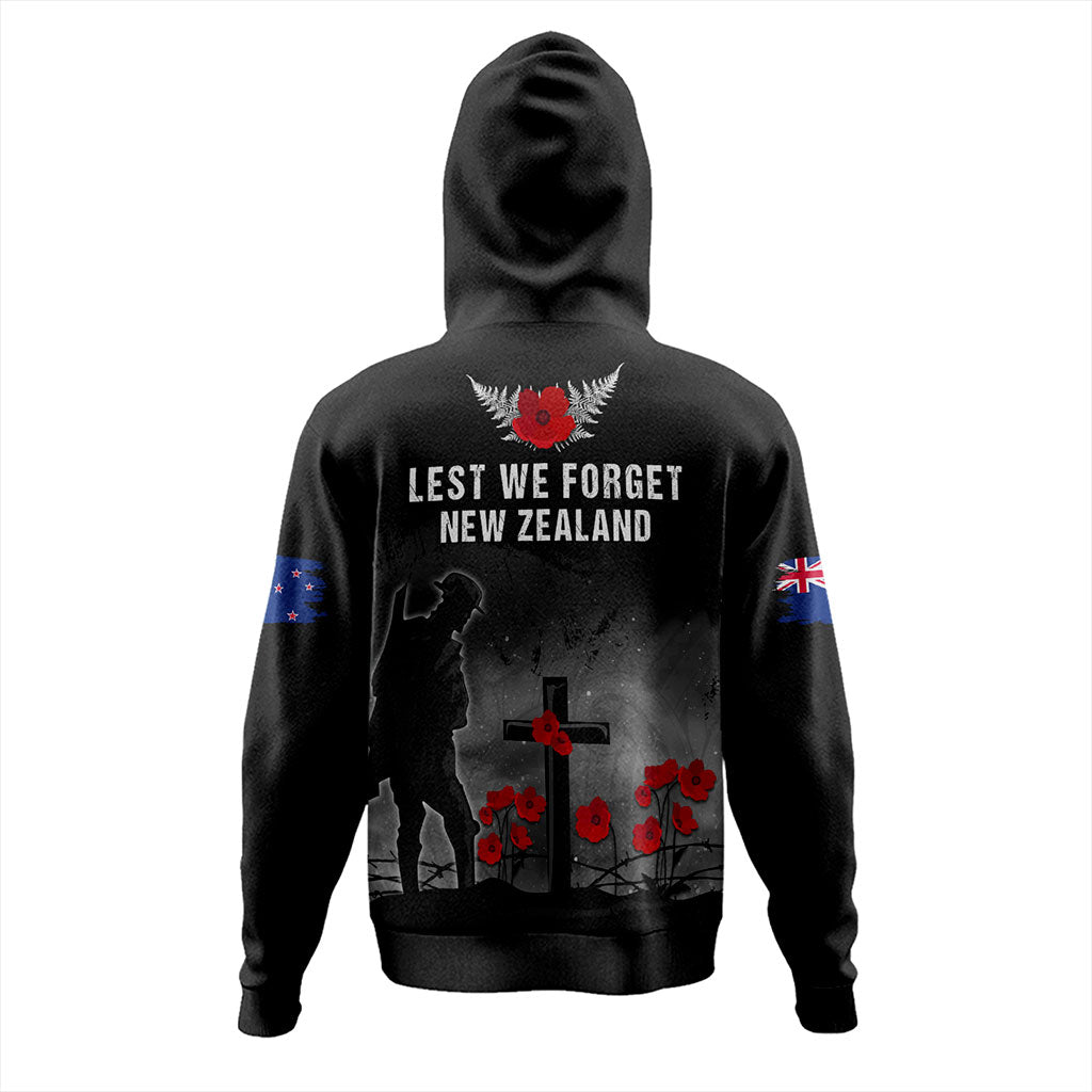 New Zealand Hoodie Maori Silver Fern Poppy Flower Remembers