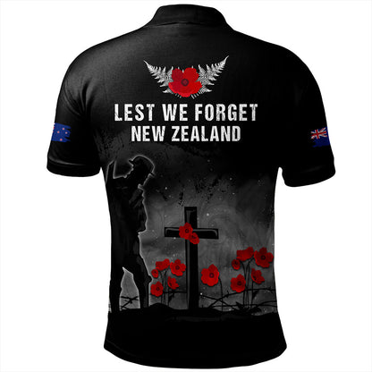 New Zealand Polo Shirt Maori Silver Fern Poppy Flower Remembers