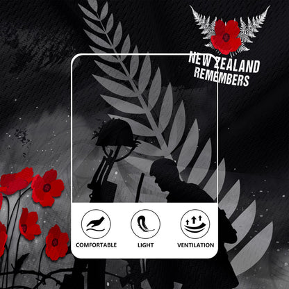 New Zealand Rugby Jersey Maori Silver Fern Poppy Flower Remembers