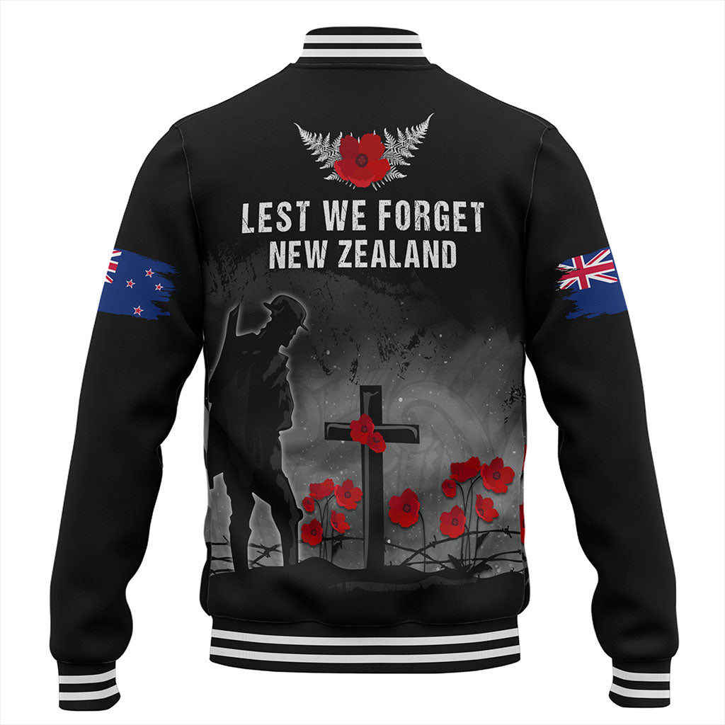 New Zealand Baseball Jacket Maori Silver Fern Poppy Flower Remembers