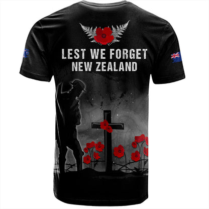 New Zealand T-Shirt Maori Silver Fern Poppy Flower Remembers
