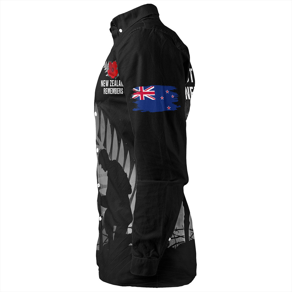New Zealand Long Sleeve Shirt Maori Silver Fern Poppy Flower Remembers
