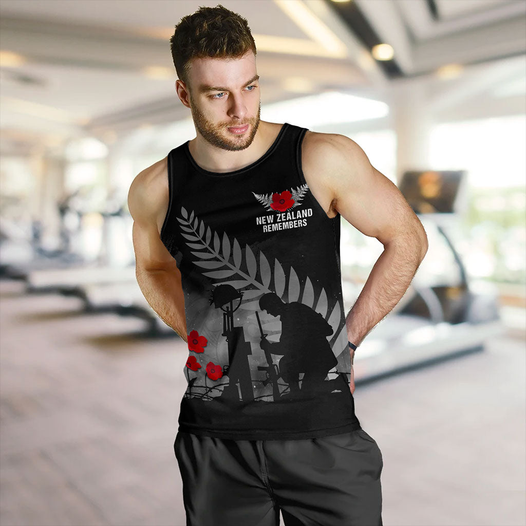 New Zealand Tank Top Maori Silver Fern Poppy Flower Remembers