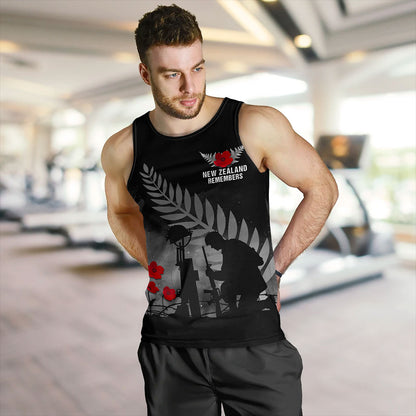 New Zealand Tank Top Maori Silver Fern Poppy Flower Remembers
