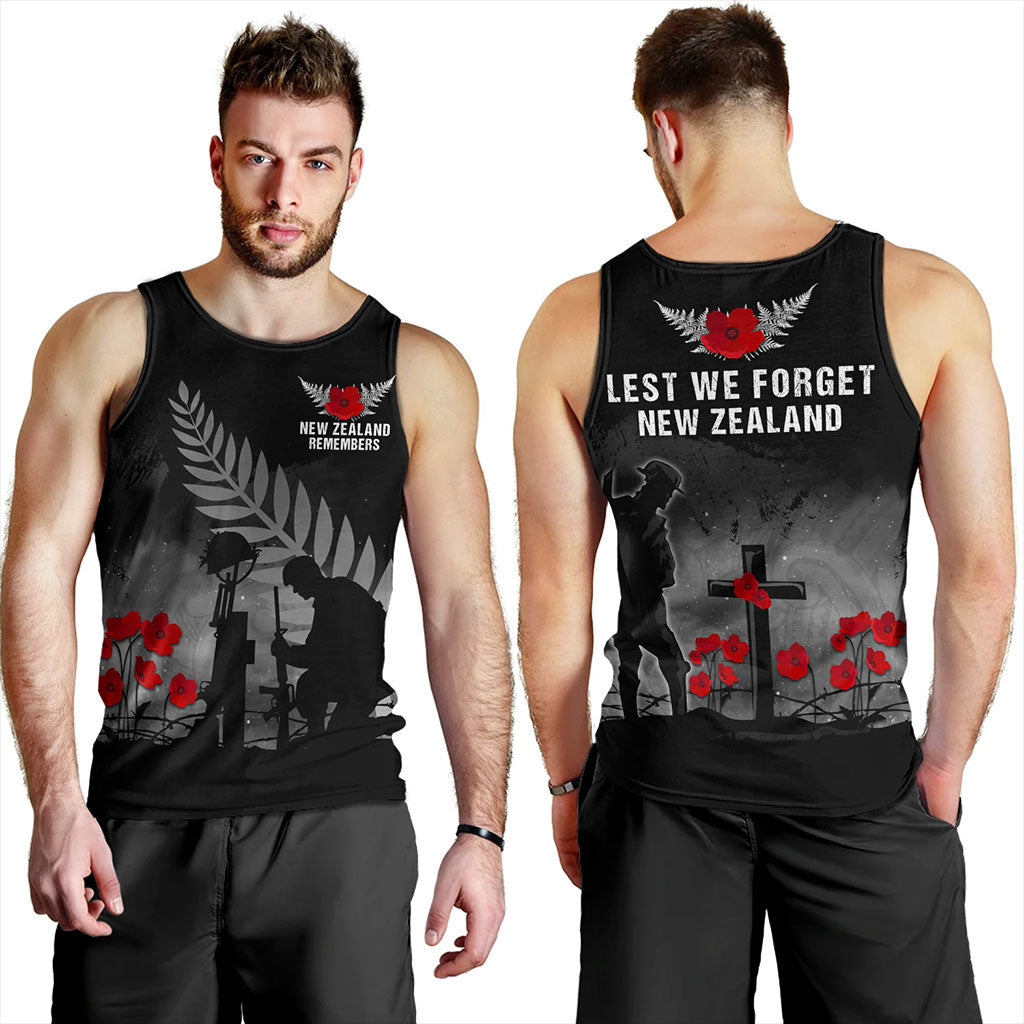 New Zealand Tank Top Maori Silver Fern Poppy Flower Remembers