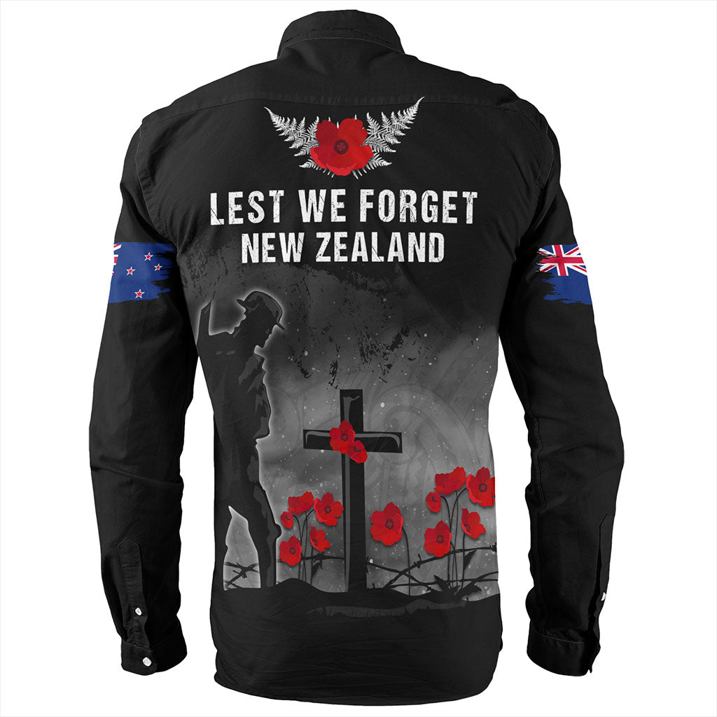 New Zealand Long Sleeve Shirt Maori Silver Fern Poppy Flower Remembers