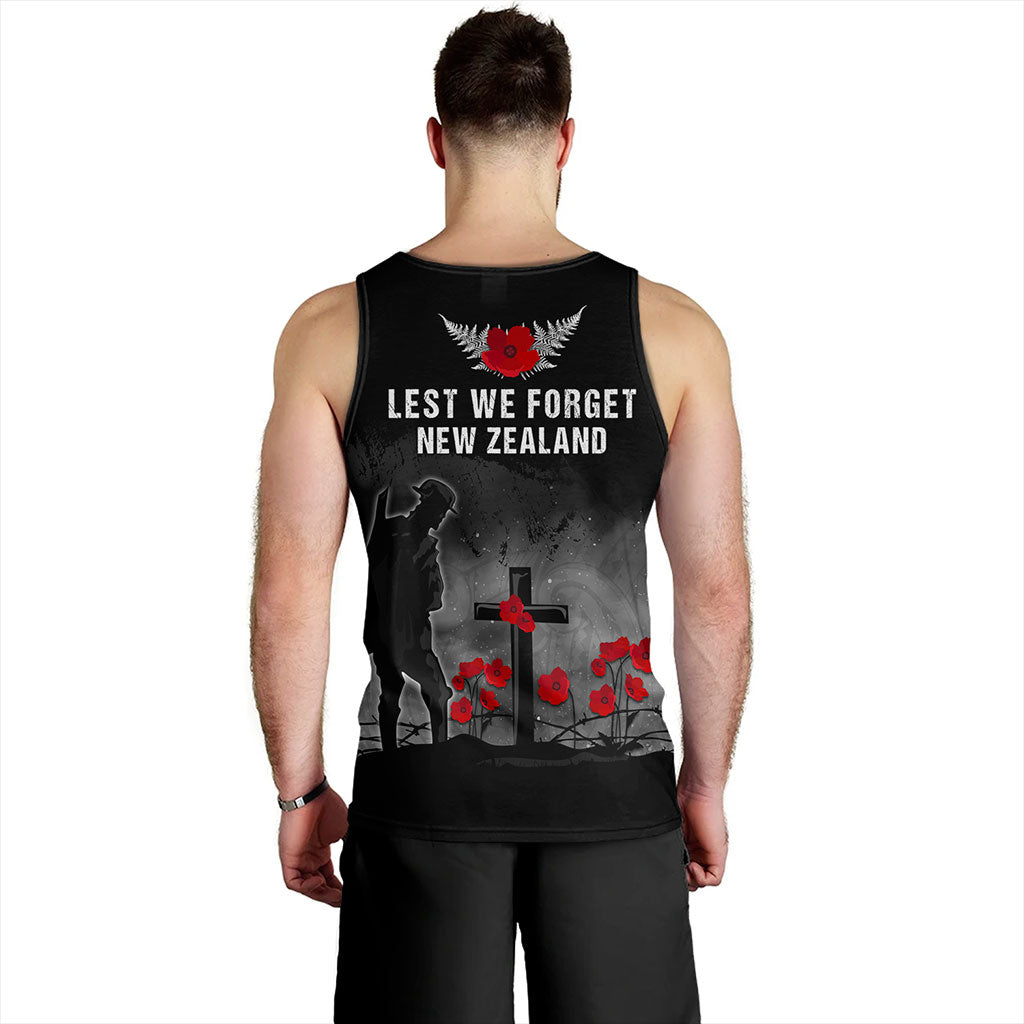 New Zealand Tank Top Maori Silver Fern Poppy Flower Remembers