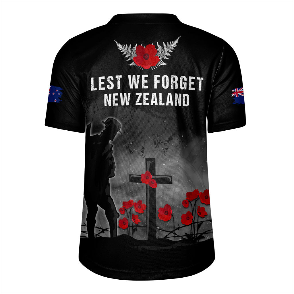 New Zealand Rugby Jersey Maori Silver Fern Poppy Flower Remembers