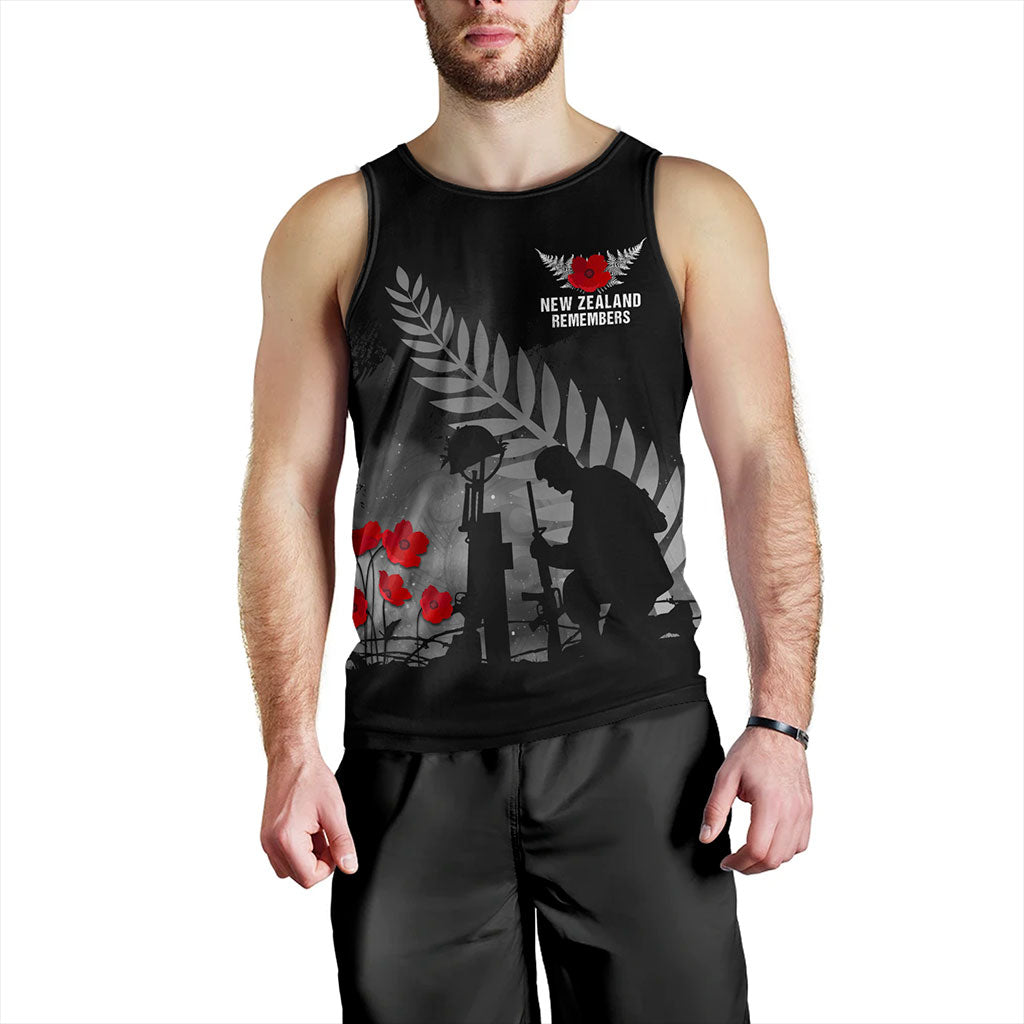 New Zealand Tank Top Maori Silver Fern Poppy Flower Remembers