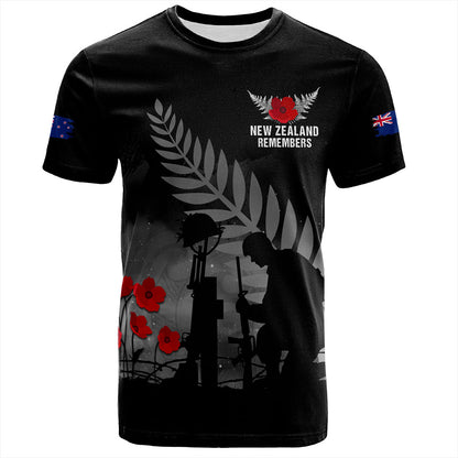 New Zealand T-Shirt Maori Silver Fern Poppy Flower Remembers