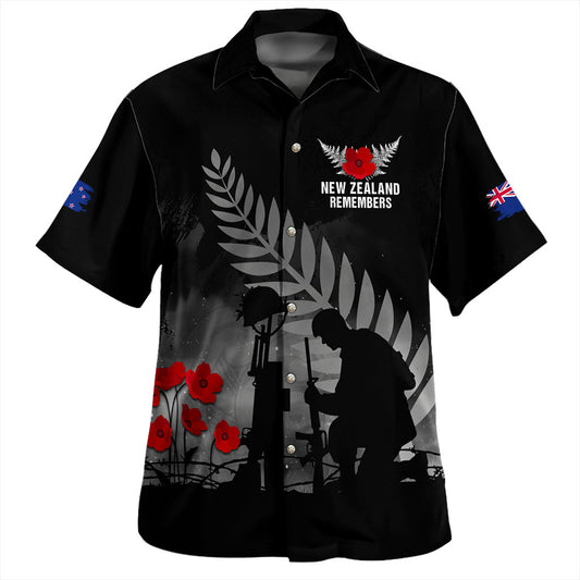 New Zealand Hawaiian Shirt Maori Silver Fern Poppy Flower Remembers