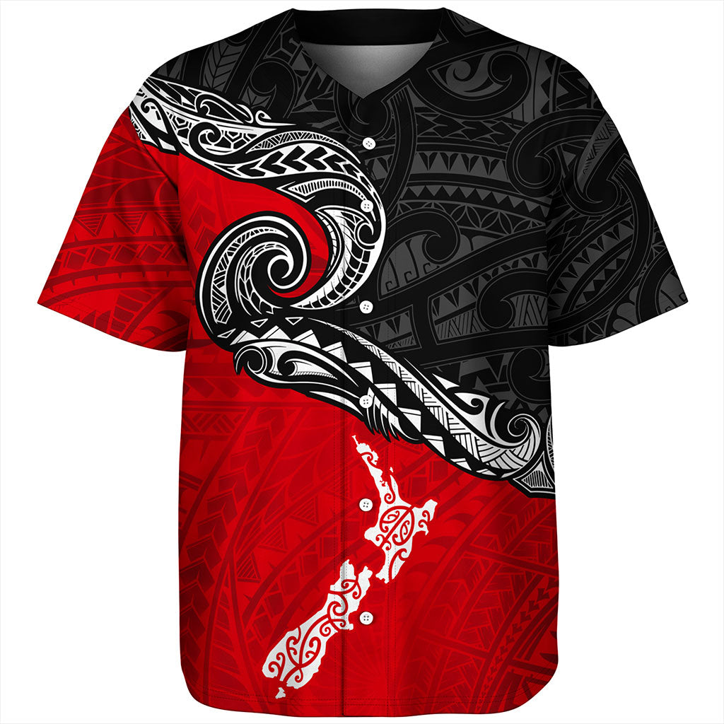 New Zealand Baseball Shirt Maori Tribal Design Flag With Map
