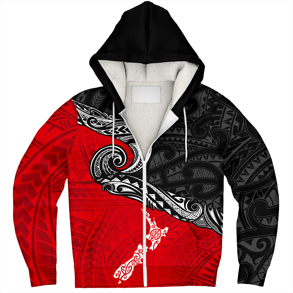 New Zealand Sherpa Hoodie Maori Tribal Design Flag With Map