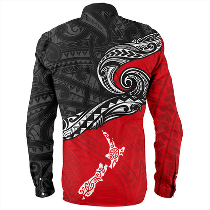 New Zealand Long Sleeve Shirt Maori Tribal Design Flag With Map